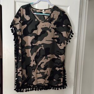 Camo Print cover up with black Tassels